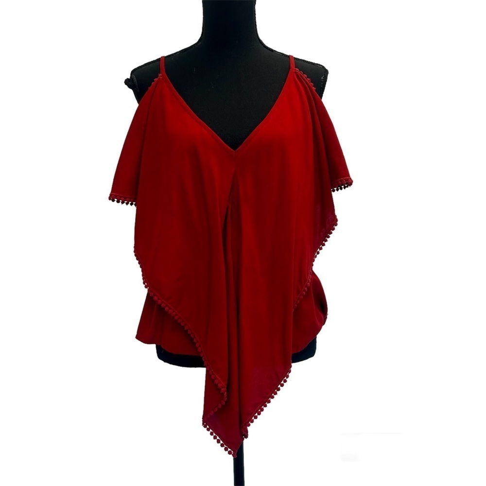 Natasha The Label red draped layered asymmetrical V-neck camisole tank top Sz S